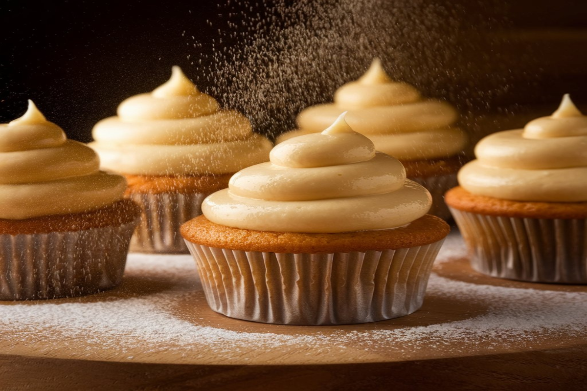 Close-up of Boston Cream Pie Cupcake with pastry cream filling and chocolate ganache topping.