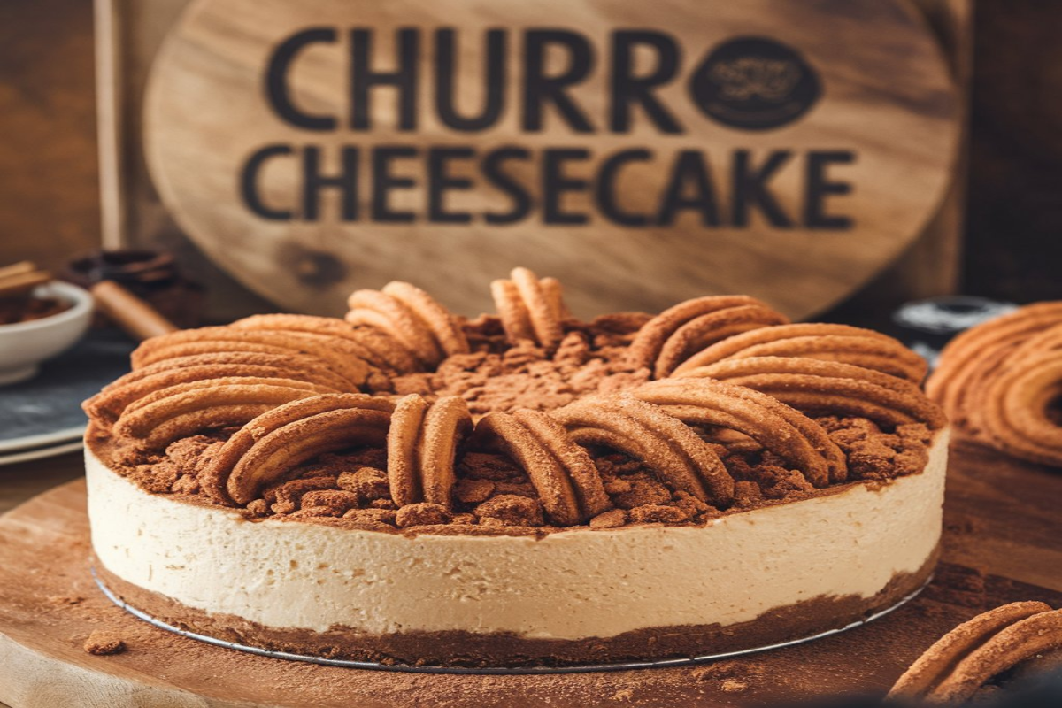 Churro cheesecake with cinnamon sugar topping