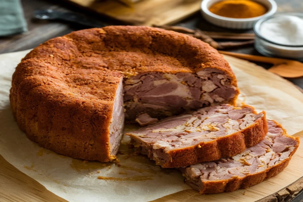 Crispy slices of cooked scrapple served on a plate with eggs