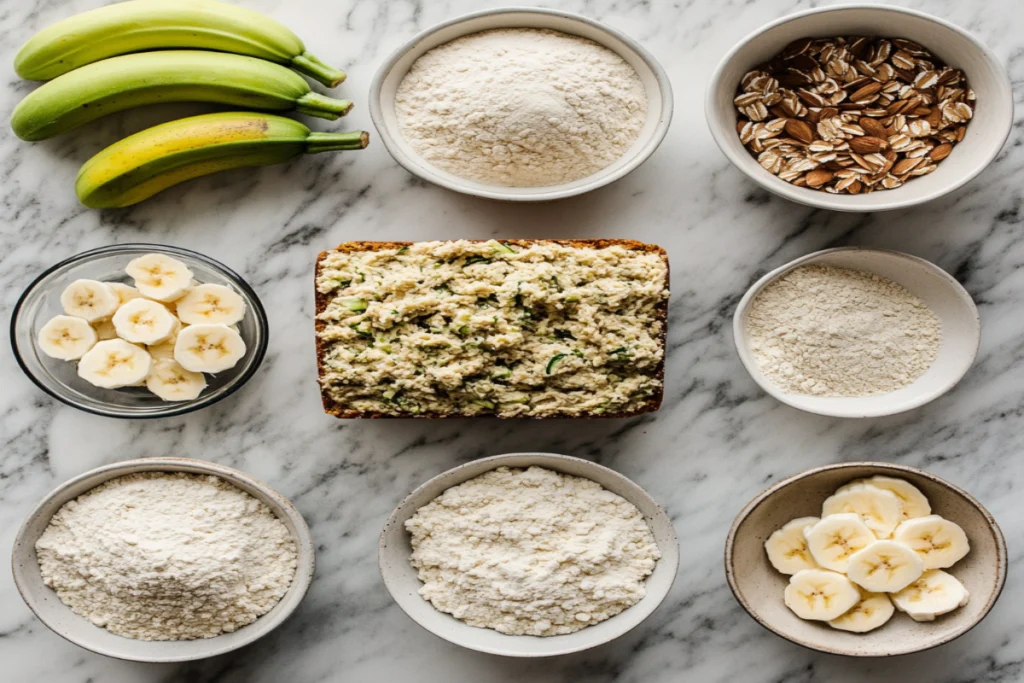 Moist and delicious banana zucchini bread loaf with a golden brown crust