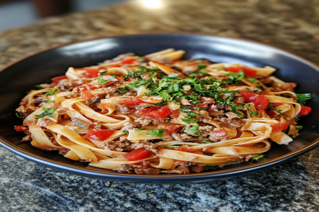 Colorful Rasta Pasta with jerk chicken, bell peppers, and creamy sauce