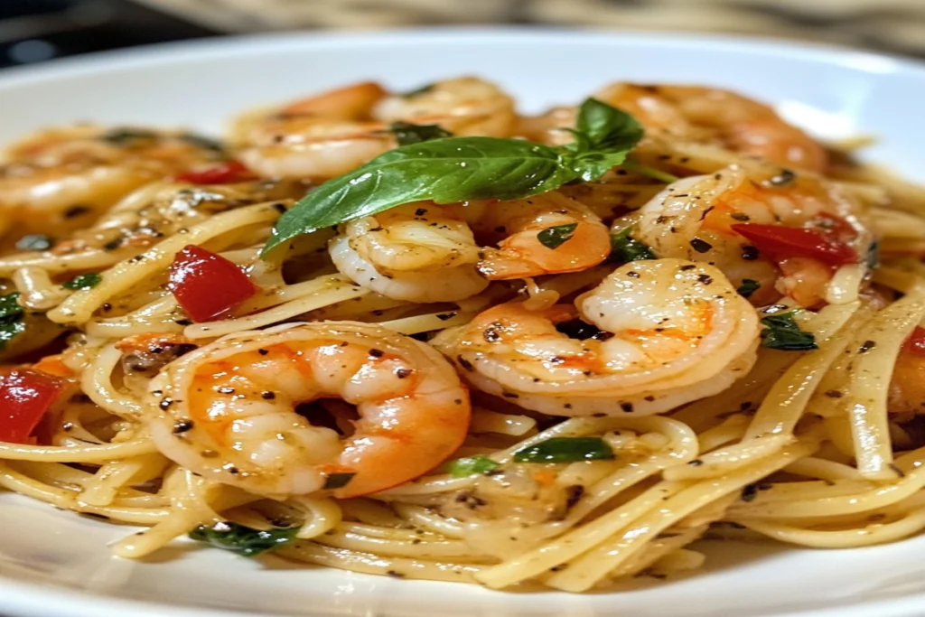 Shrimp Rasta Pasta with jerk seasoning and bell peppers