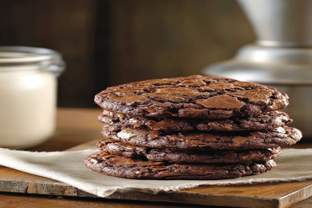 Brownie Batter Cookies with a fudgy center and crackly top