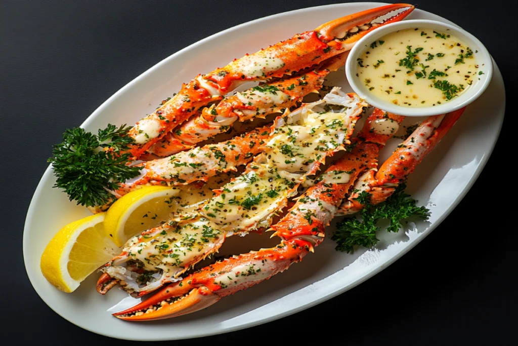 Steamed crab legs with lemon and butter sauce