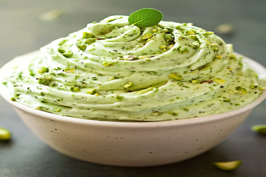 A jar of creamy homemade pistachio cream with fresh pistachios