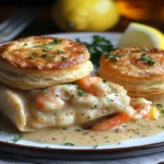 Chicken pot pie topped with Red Lobster Cheddar Bay Biscuits