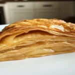 Freshly baked puff pastry with golden, flaky layers